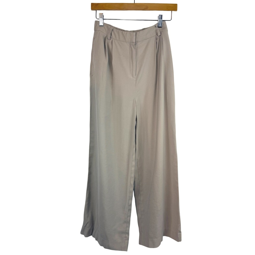 Open Edit Wide Leg Pleated Trousers 4 Beige High Rise Office Quiet Luxury Pants